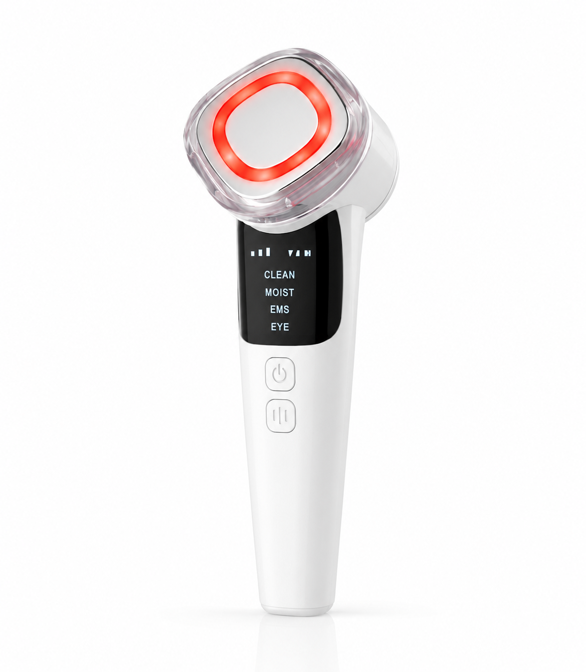 Masajeador Facial LED 4 en 1 con Tecnología EMS, Calor Terapéutico e Iones para Reafirmar, Limpiar e Iluminar la Piel